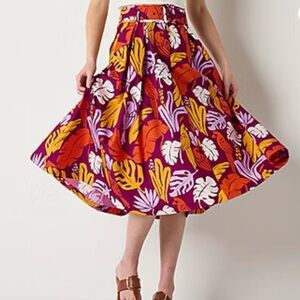 WORTHINGTON BIRDS OF PARADISE MIDI SKIRT BELTED SIZE 16 POCKETS FULL SWING